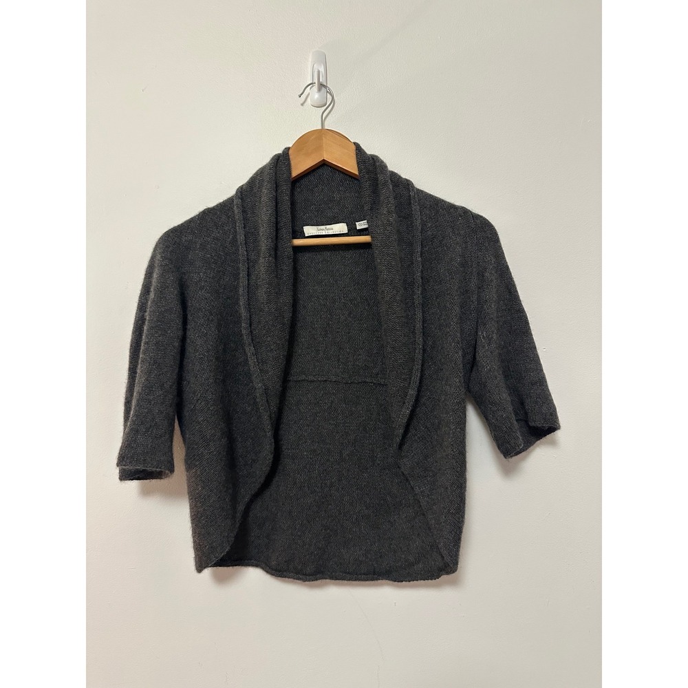 Neiman Marcus 100% Cashmere Shawl Collar Open Front Cardigan in Gray | Small
